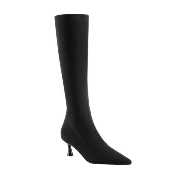Cosy Island Black Pointed-Toe Sock Boots Kitten Heel Size 8 - Picture 1 of 1